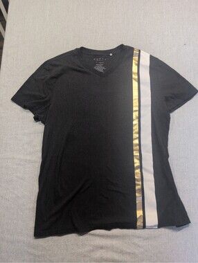 Guess black V-neck T-shirt with metallic side stripes